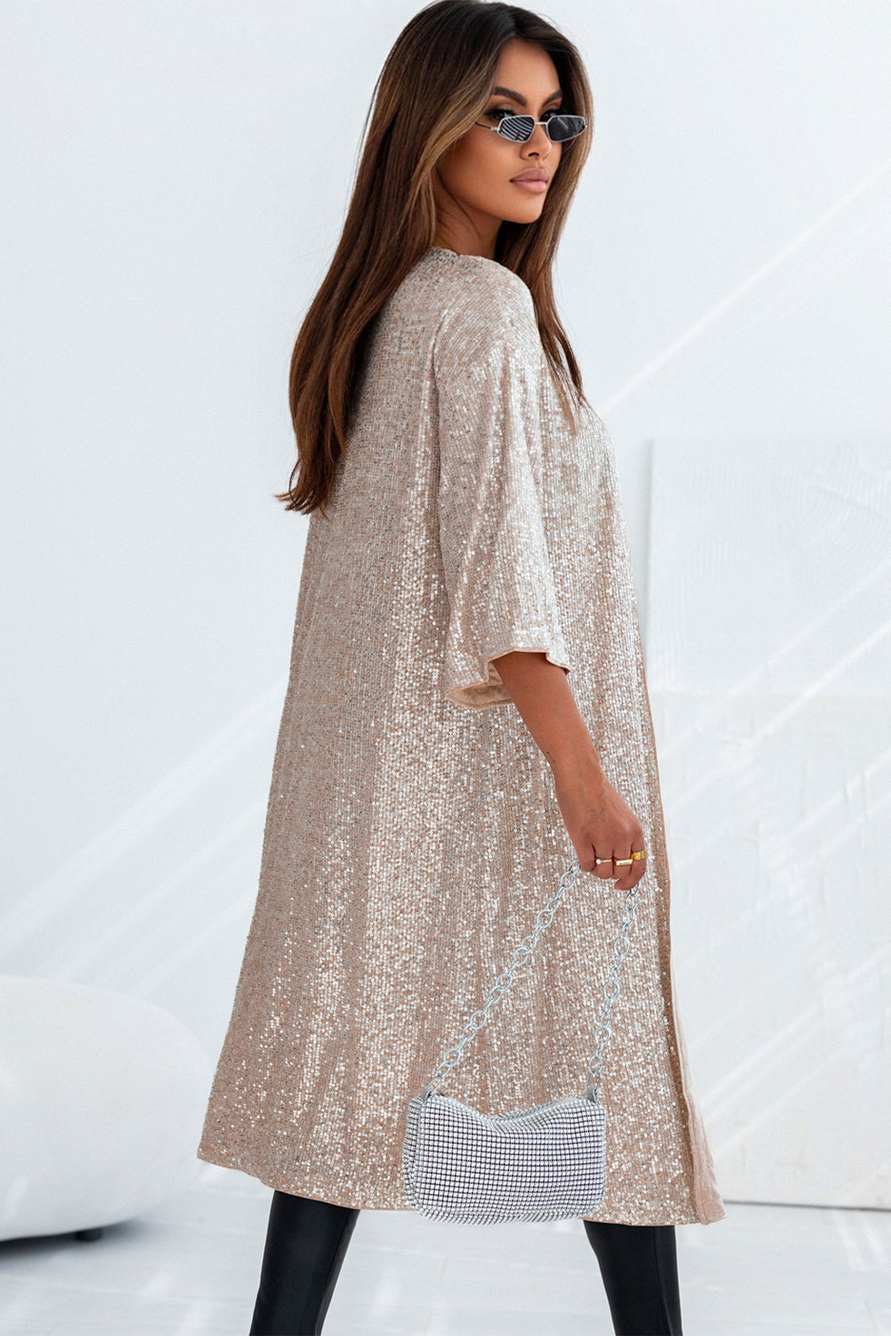 Apricot Sequin 3/4 Kimono