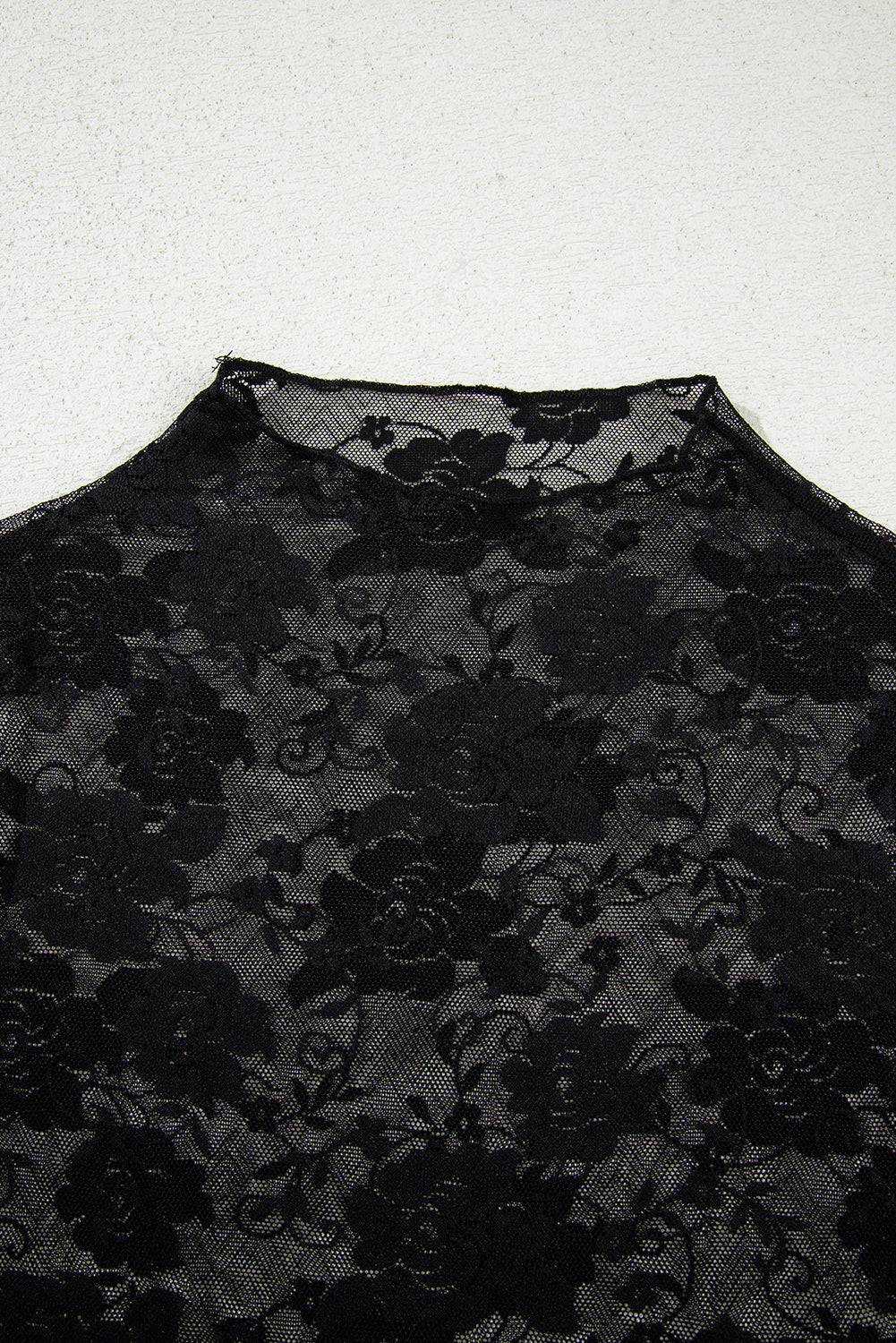 Black Sheer Floral Lace Long Sleeve Top