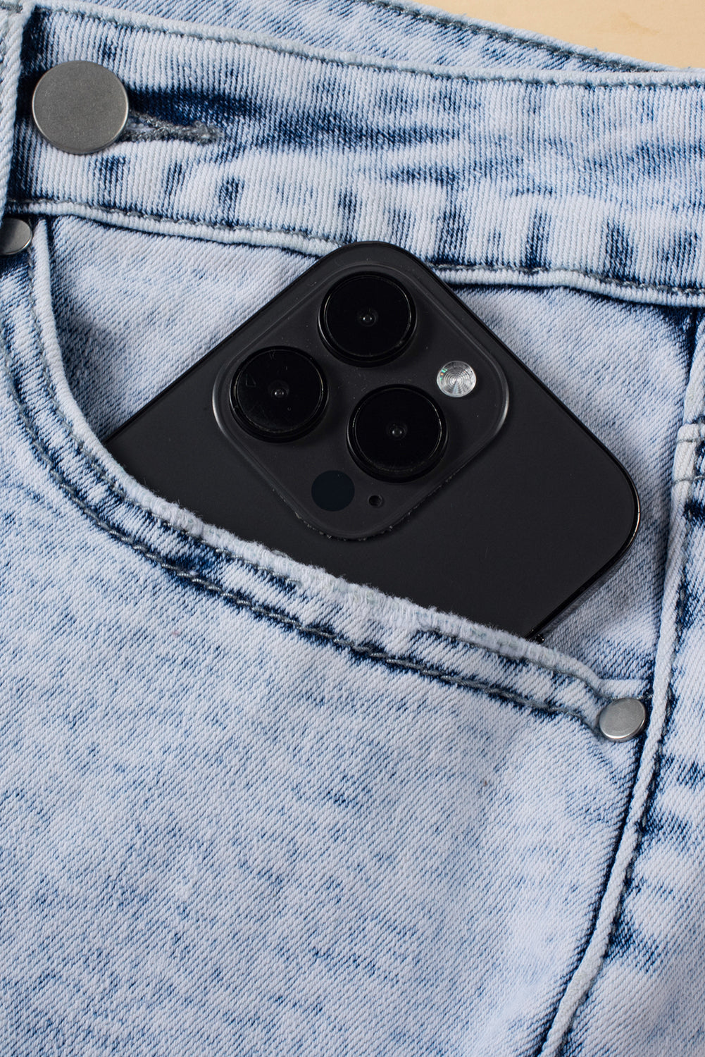 Light Blue Acid Wash Crossed Denim Shorts