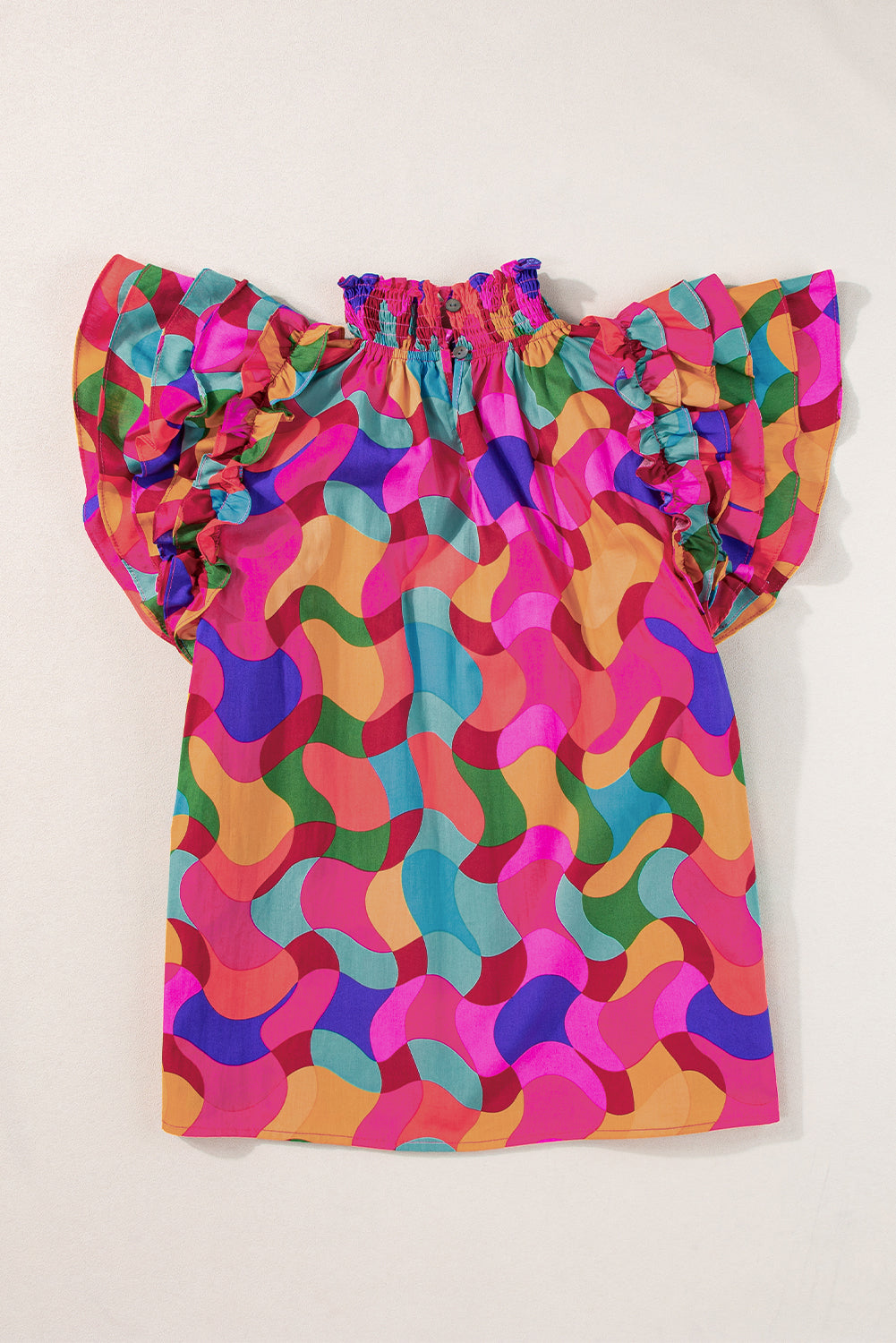 Rose Ruffle Wavy Print Top