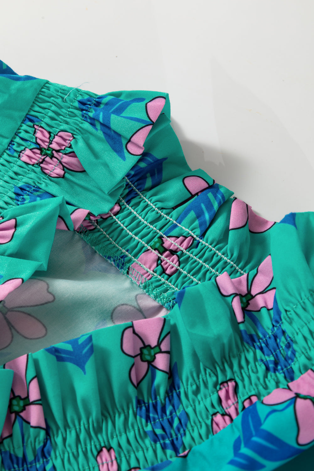 Green Floral Frill High Waist Mini Dress