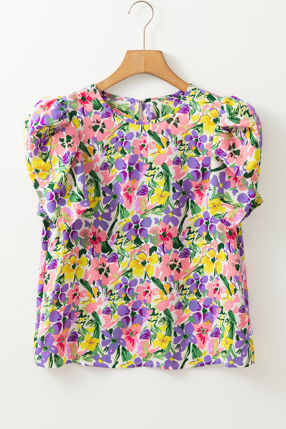 Purple Floral Short Sleeve Blouse