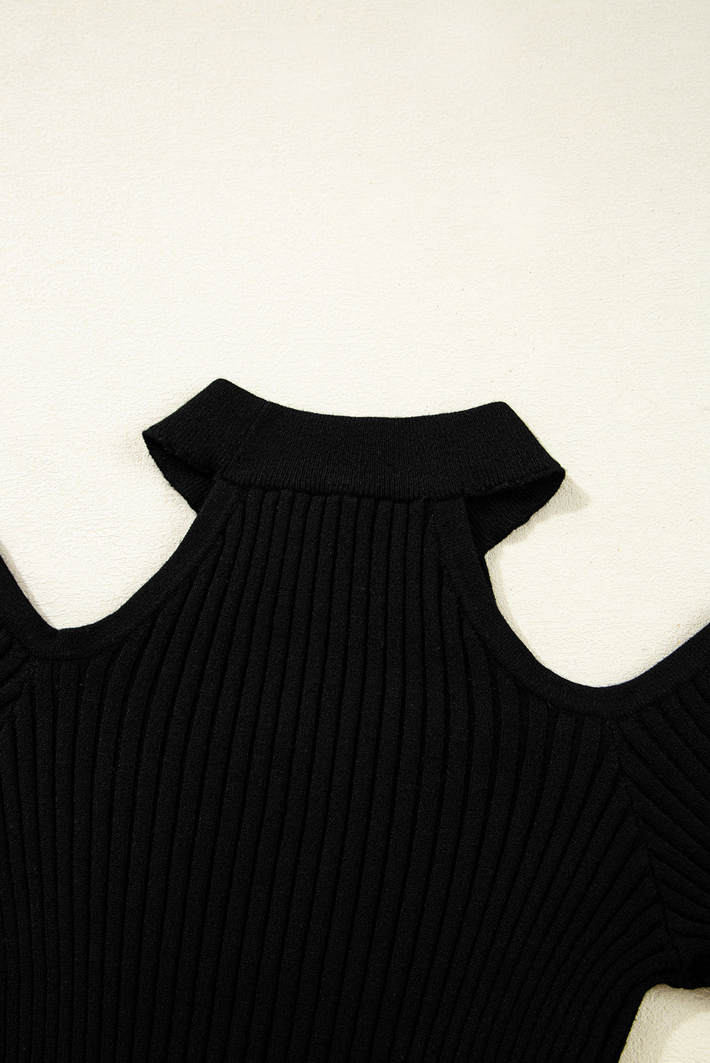 Black Ribbed Cold Shoulder Sweater
