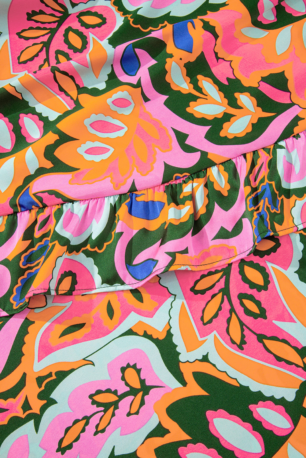 Rose Summer Print Ruffled Asymmetric Maxi Dress