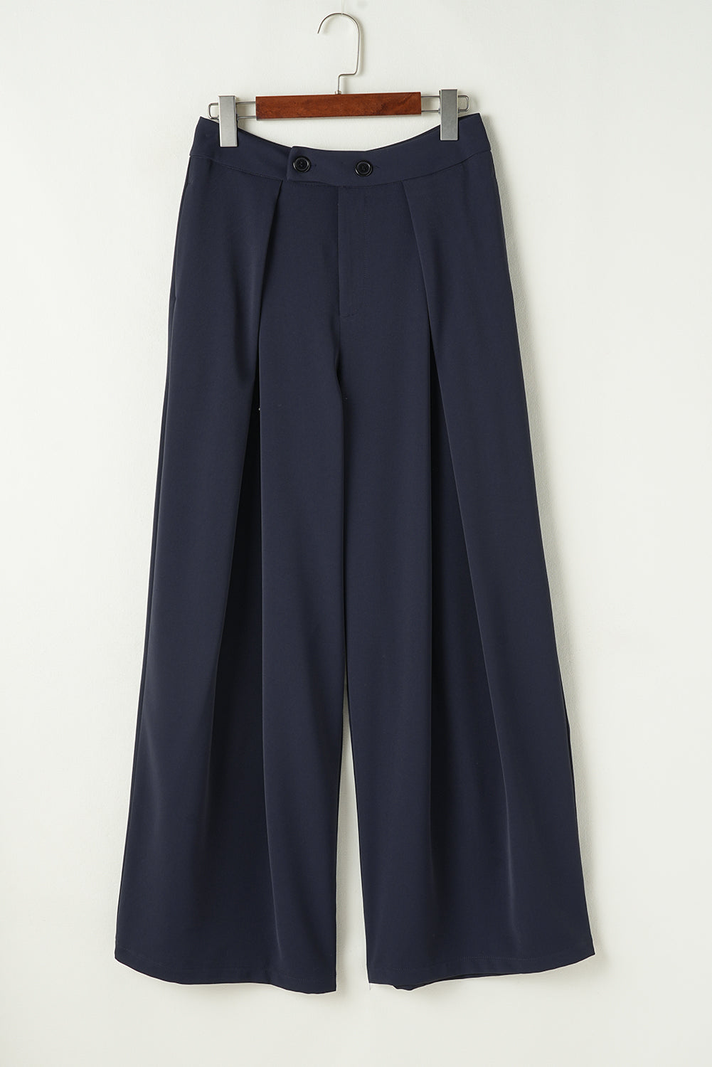 Navy Blue High Waist Pleated Wide Leg Pants