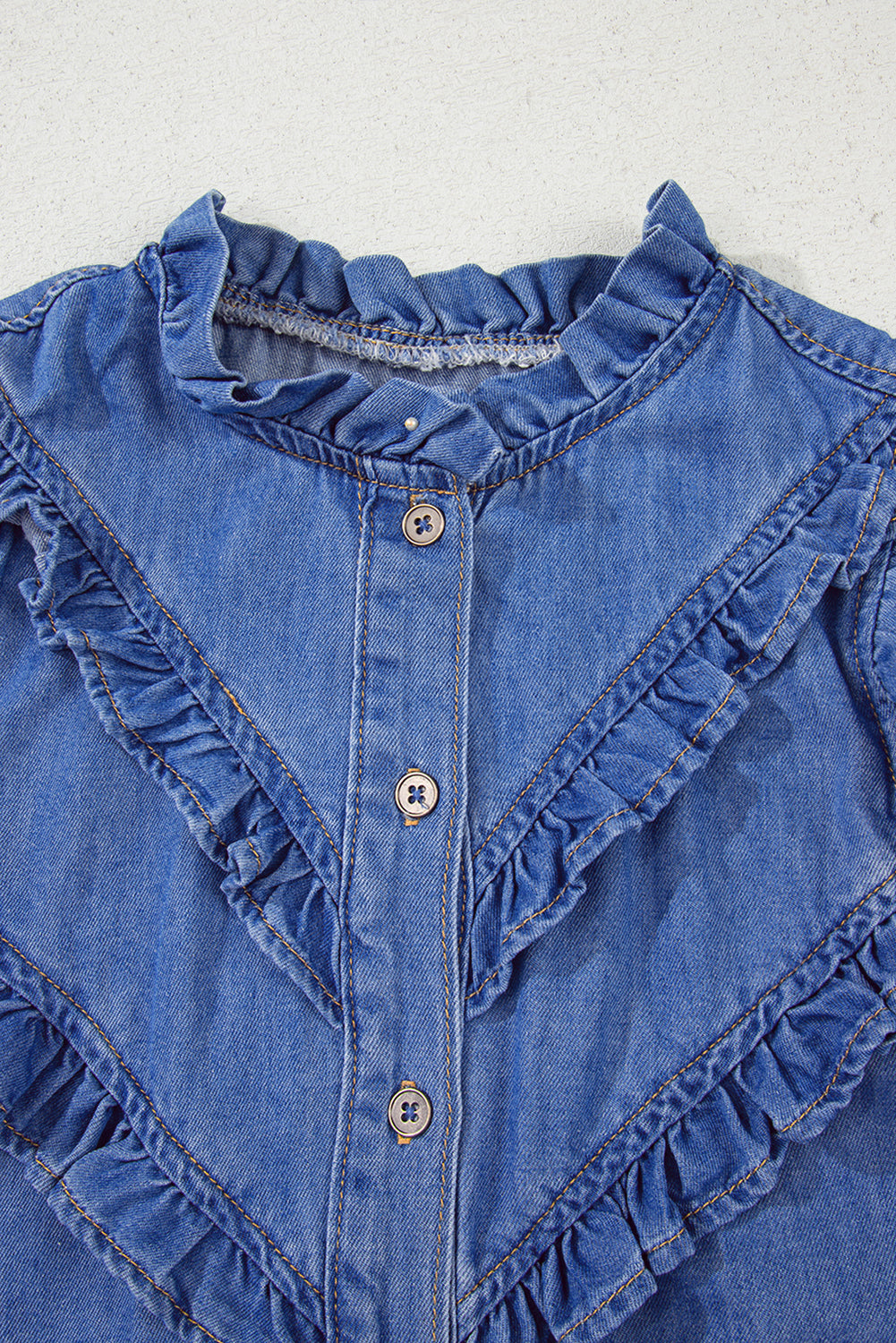 Blue Frilled Button Up Denim Shirt