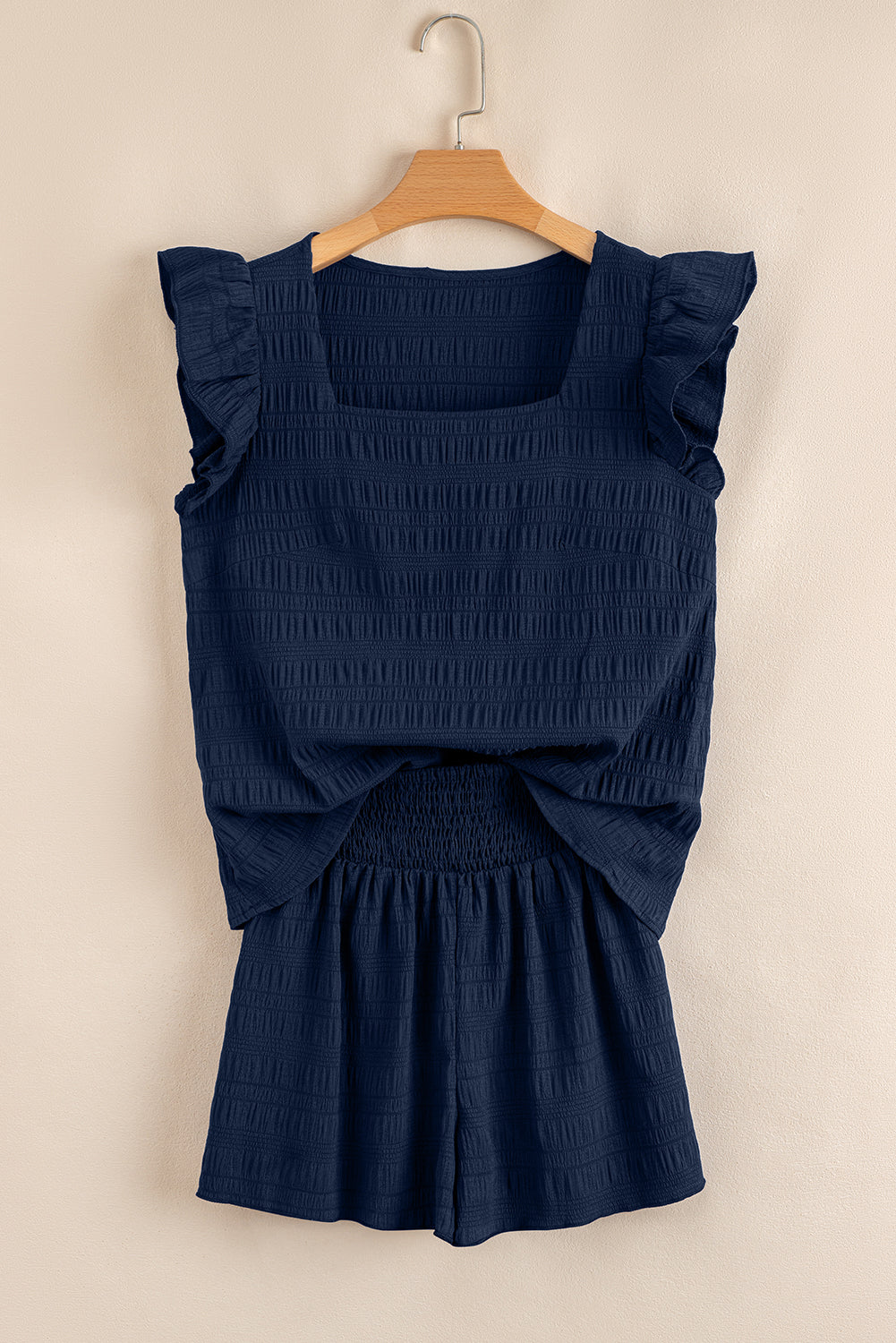 Dark Blue Textured Top and Shorts Set