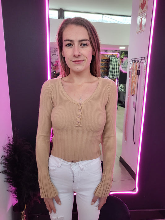Beige Long Sleeve Top