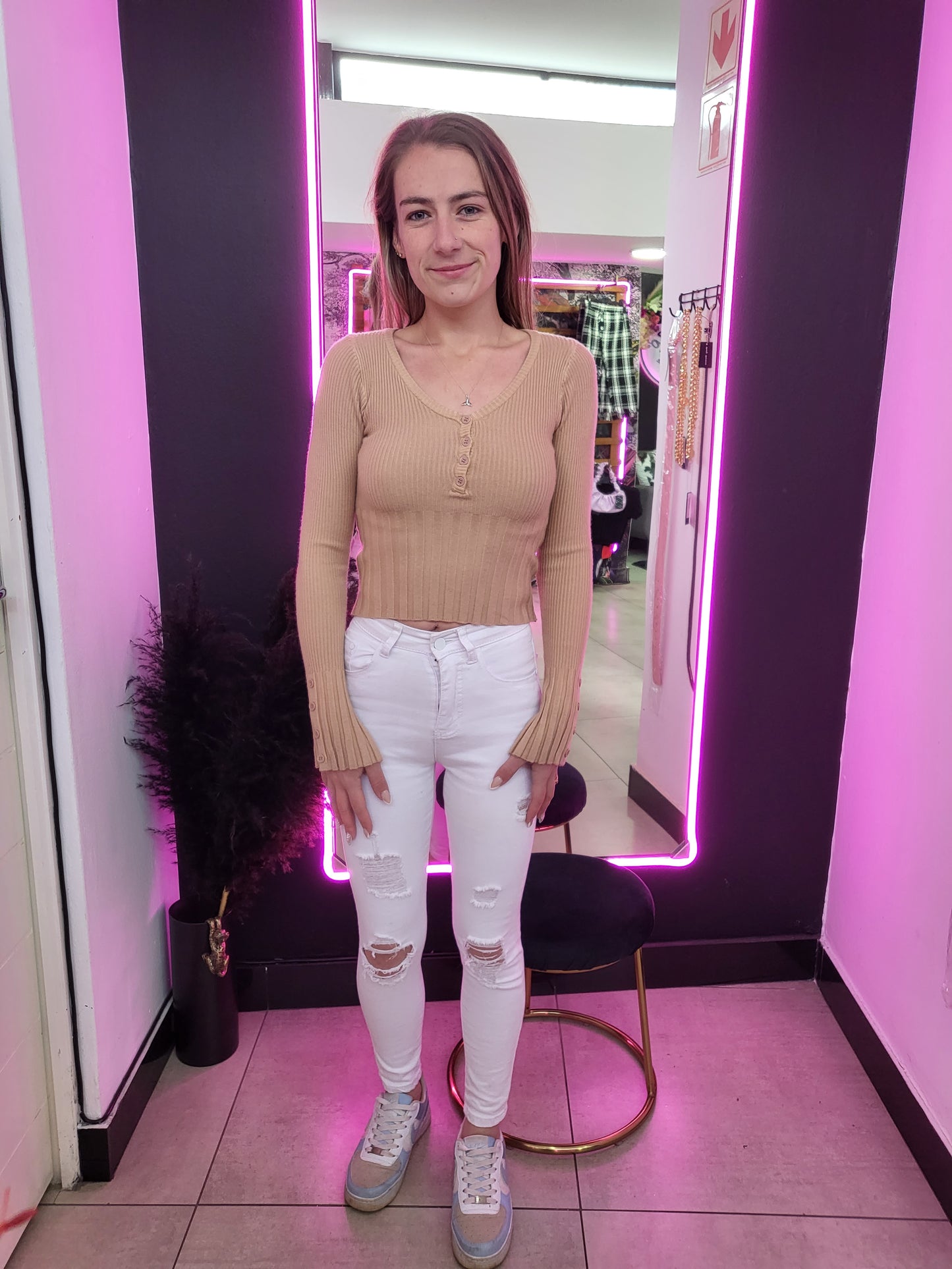 Beige Long Sleeve Top