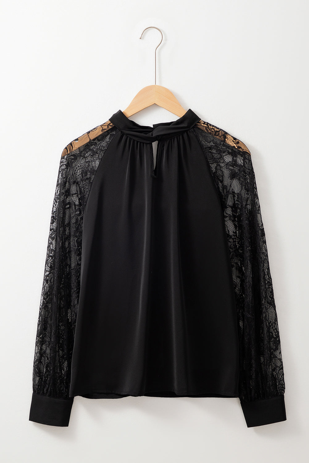 Black Keyhole Lace Sleeve Blouse