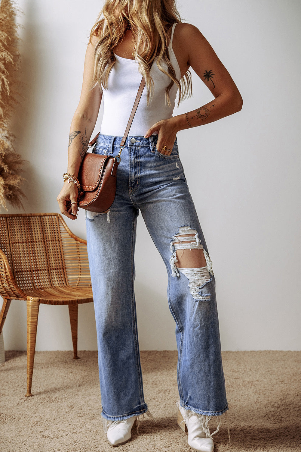 Blue Distressed High Waist Jeans