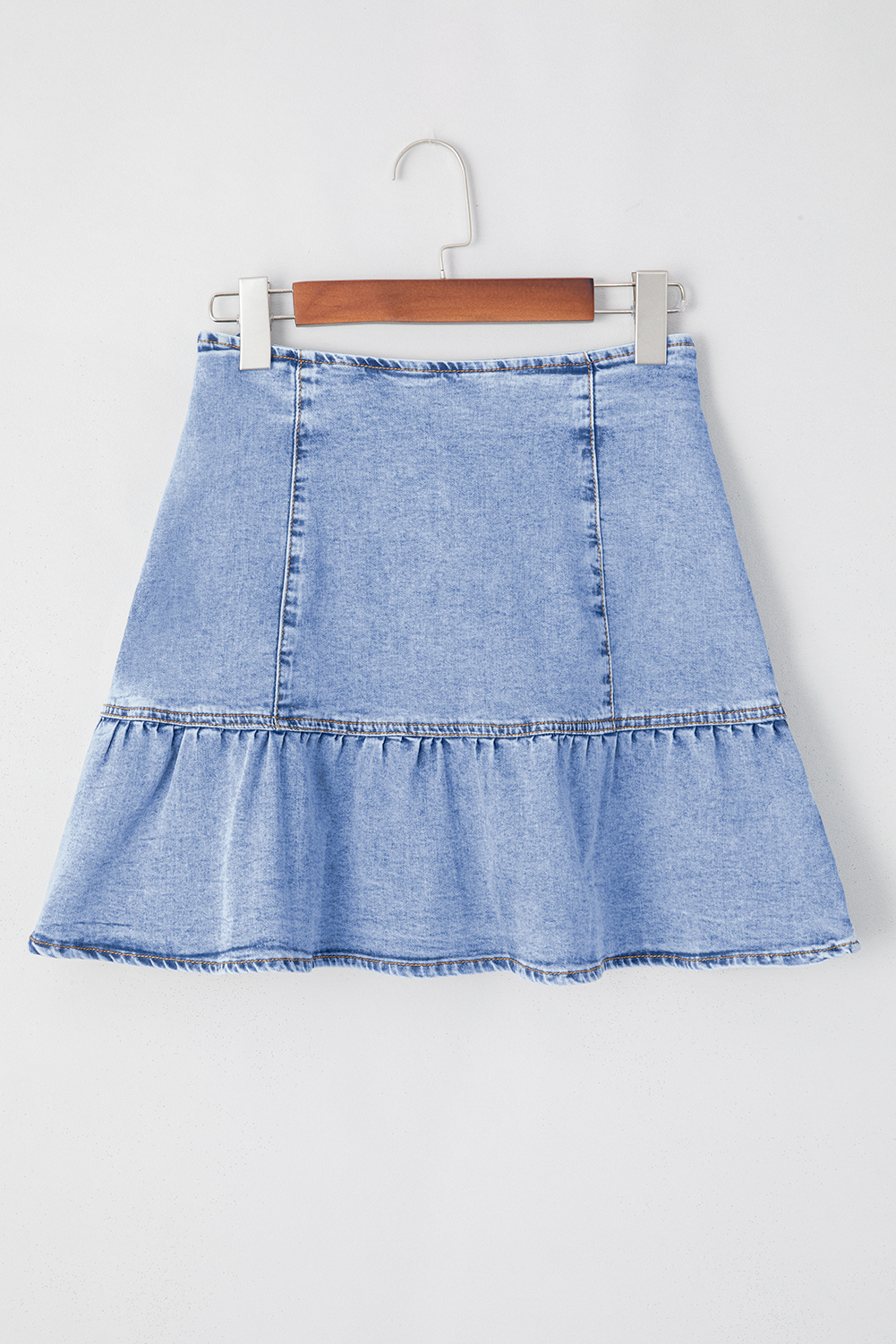 Beau Blue Ruffle Denim Mini Skirt