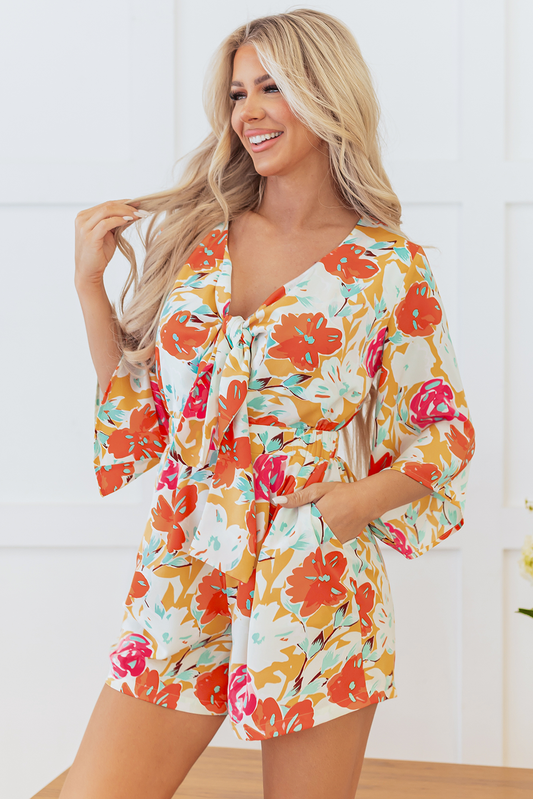 Orange Blooming Floral Romper