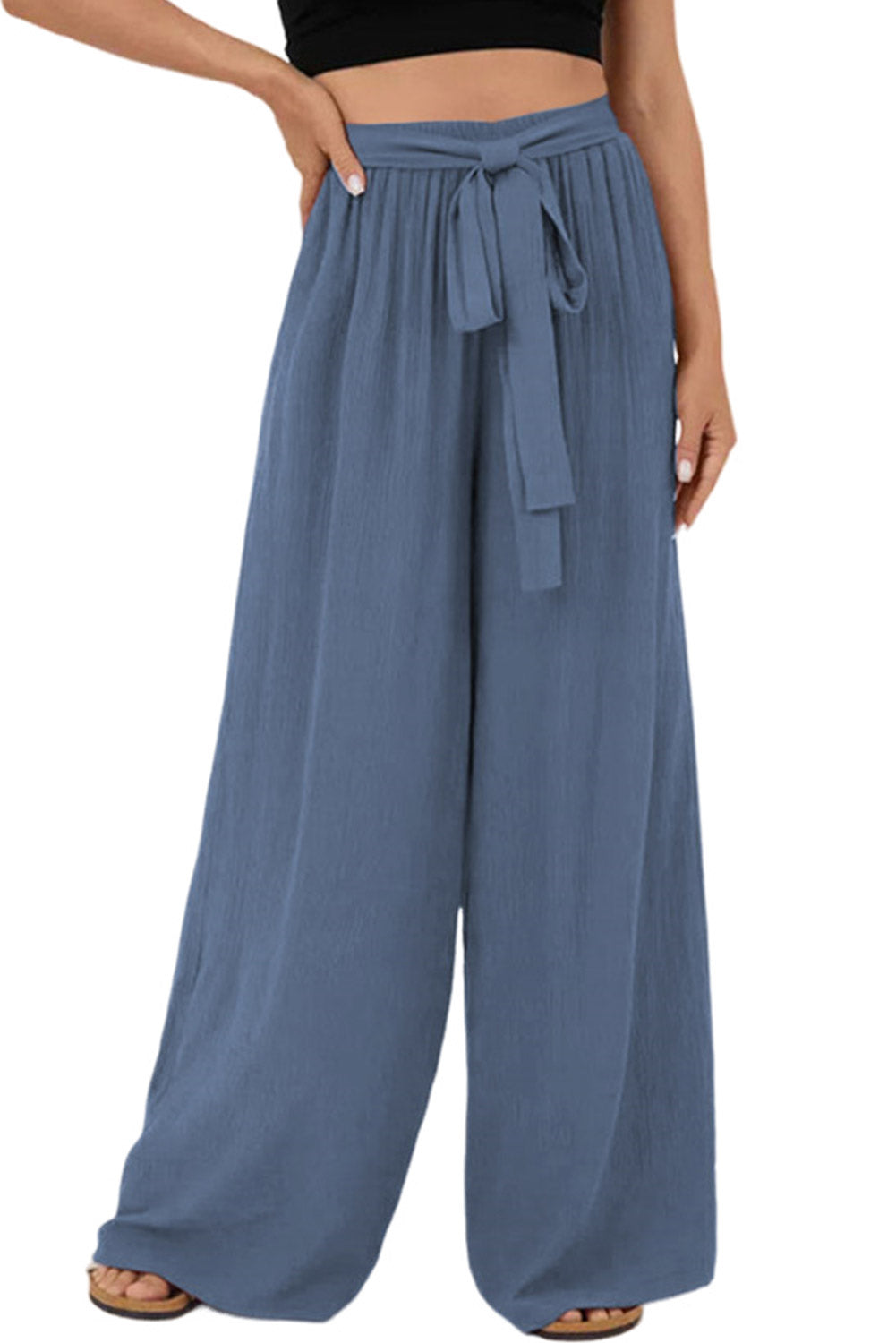 Blue High Waisted Flowy Casual Pants
