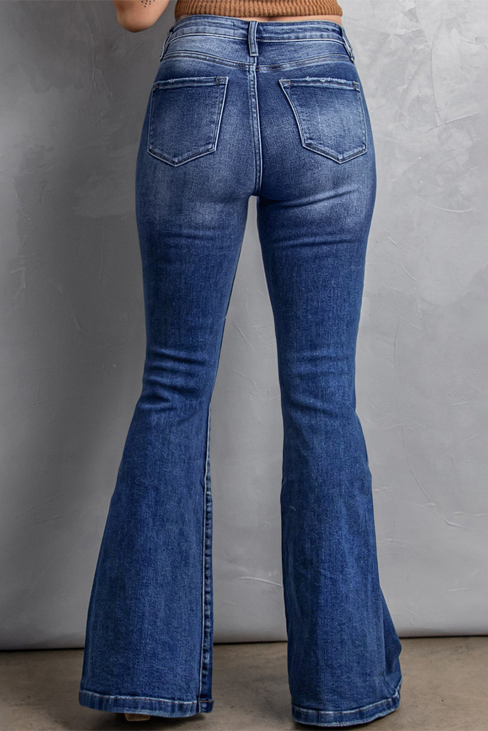 Dark Blue Plus Size Washed Flare Jeans