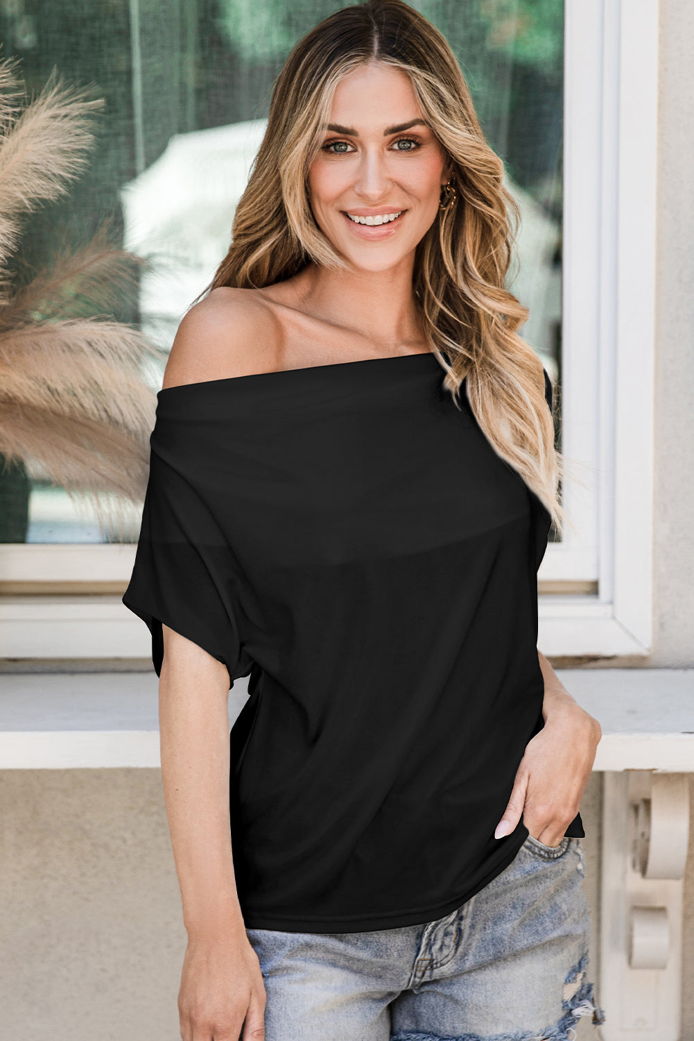 Black Cowl Neck T Shirt