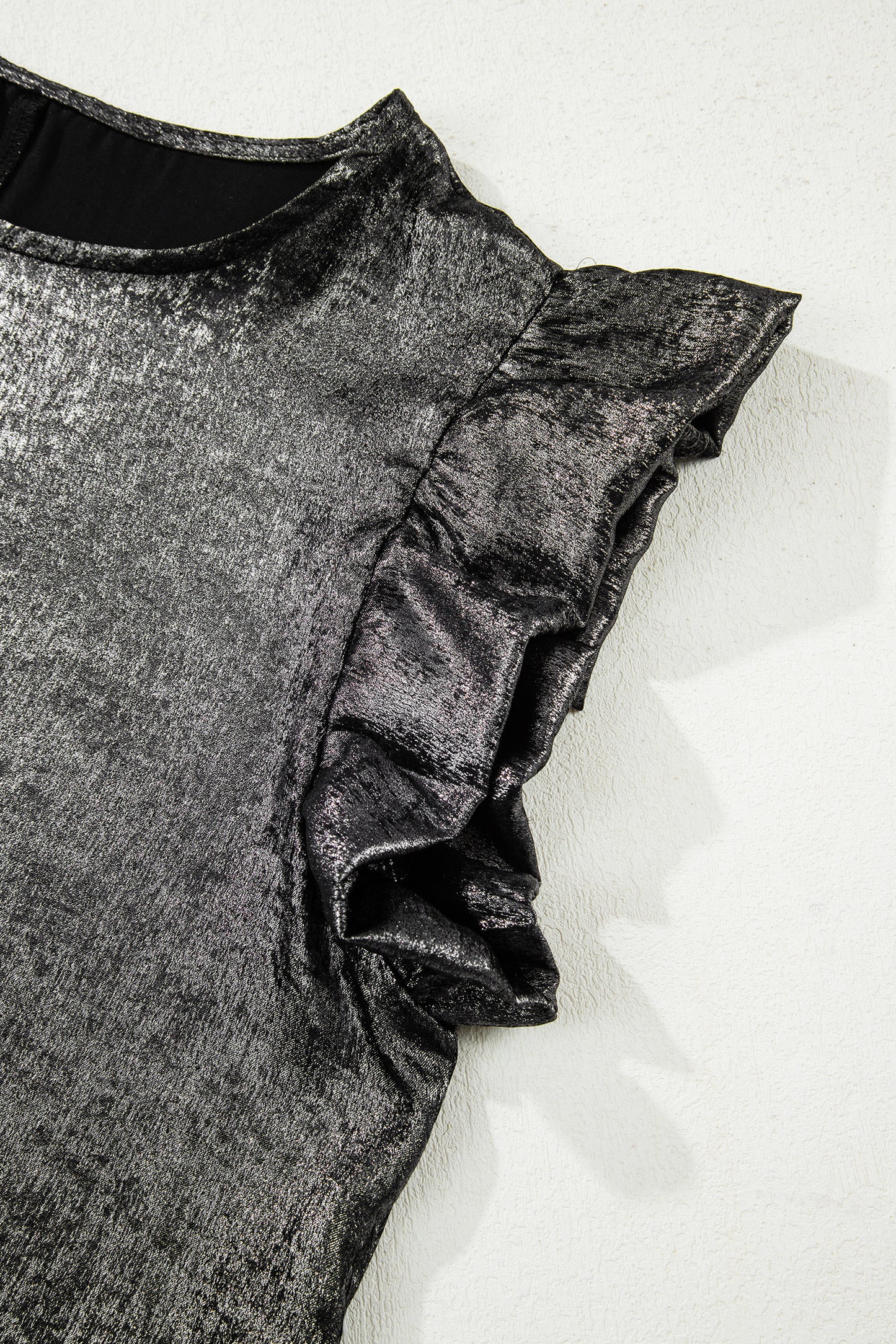 Silver Metallic Ruffle Blouse