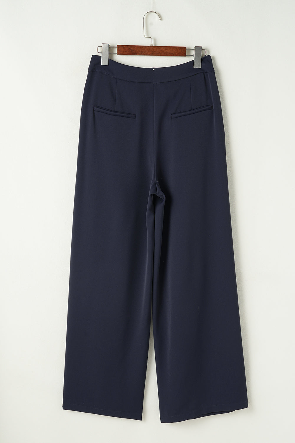 Navy Blue High Waist Pleated Wide Leg Pants