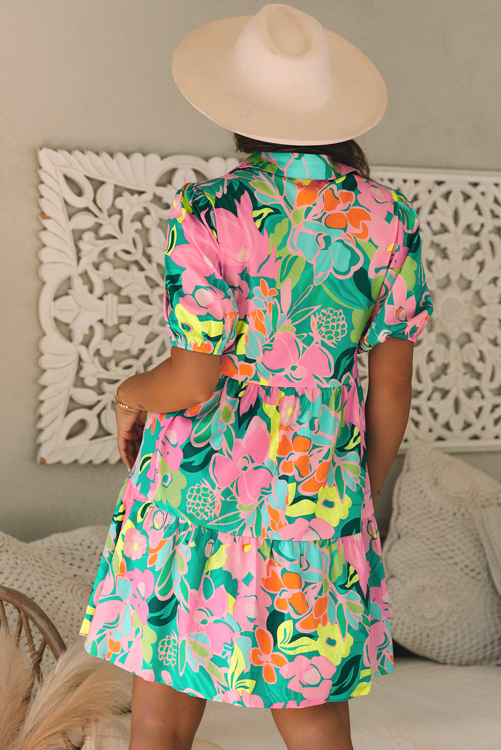 Green Floral Babydoll Dress