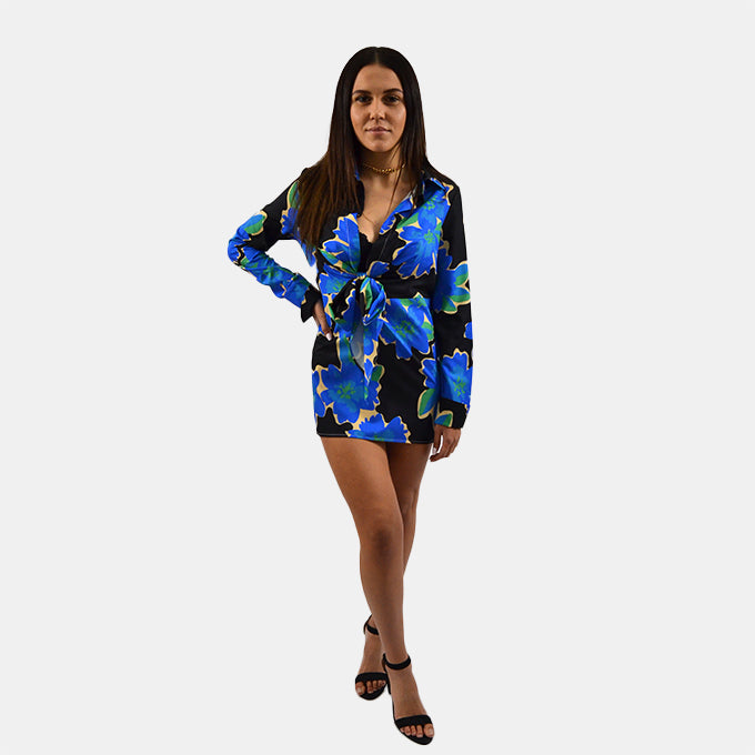 Black floral shirt dress