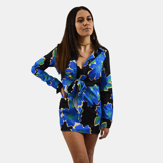 Black floral shirt dress