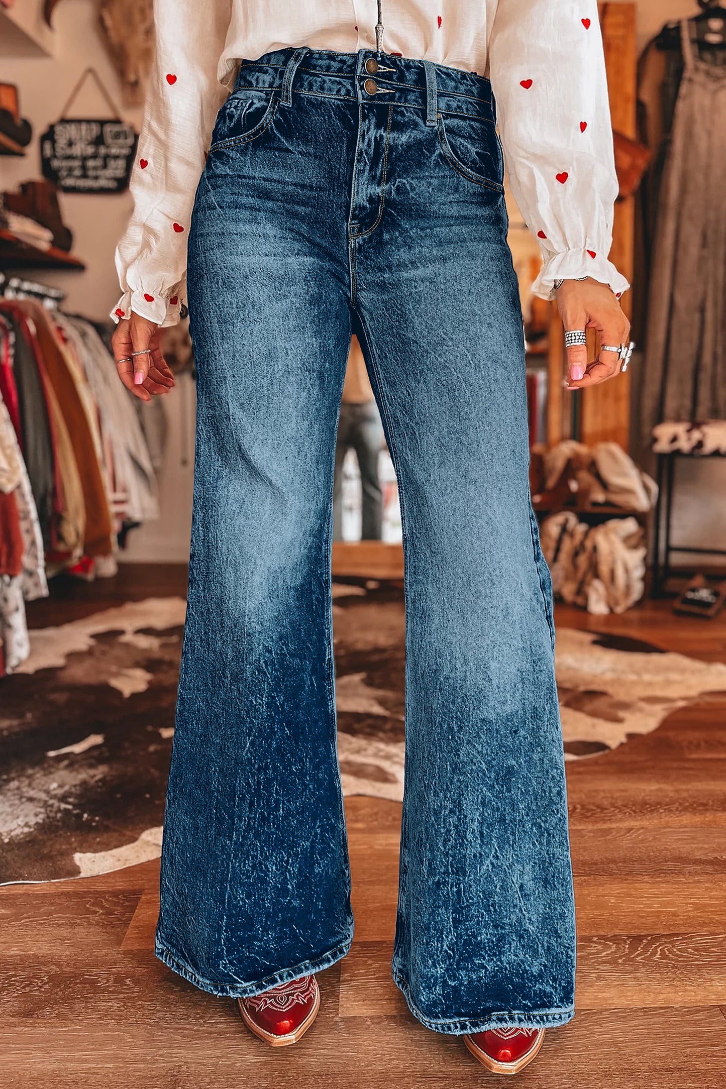 Blue Acid Wash Flare Jeans