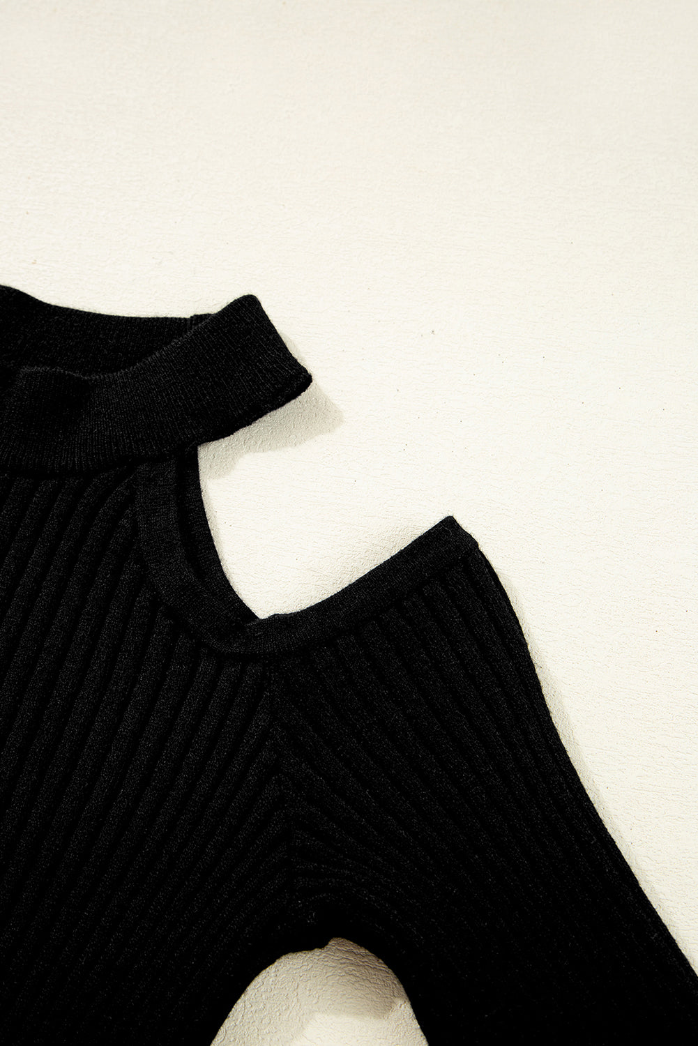 Black Ribbed Cold Shoulder Sweater