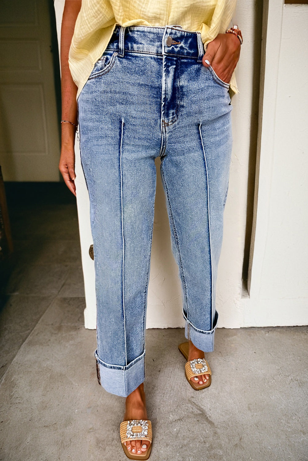 Blue Center Seam High Waist Jeans