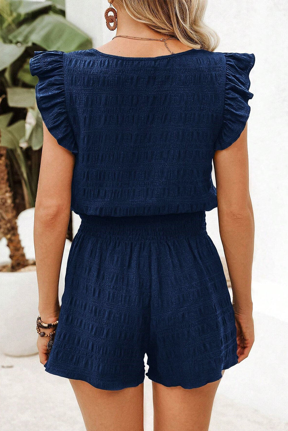 Dark Blue Textured Top and Shorts Set