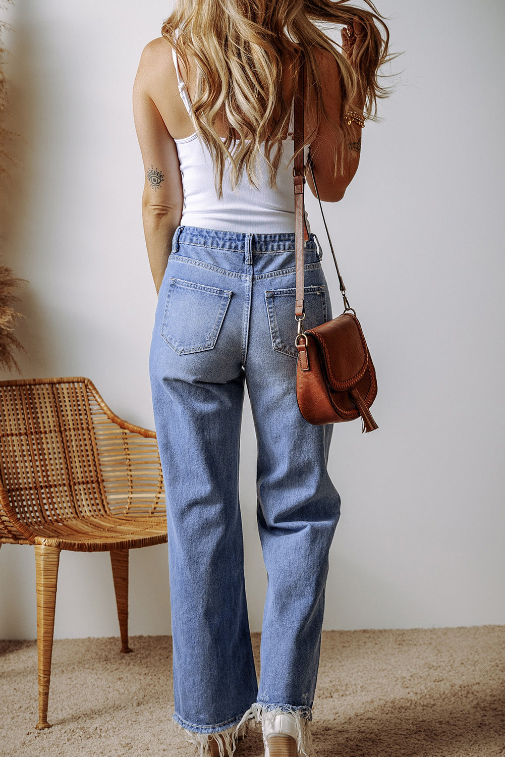 Blue Distressed High Waist Jeans