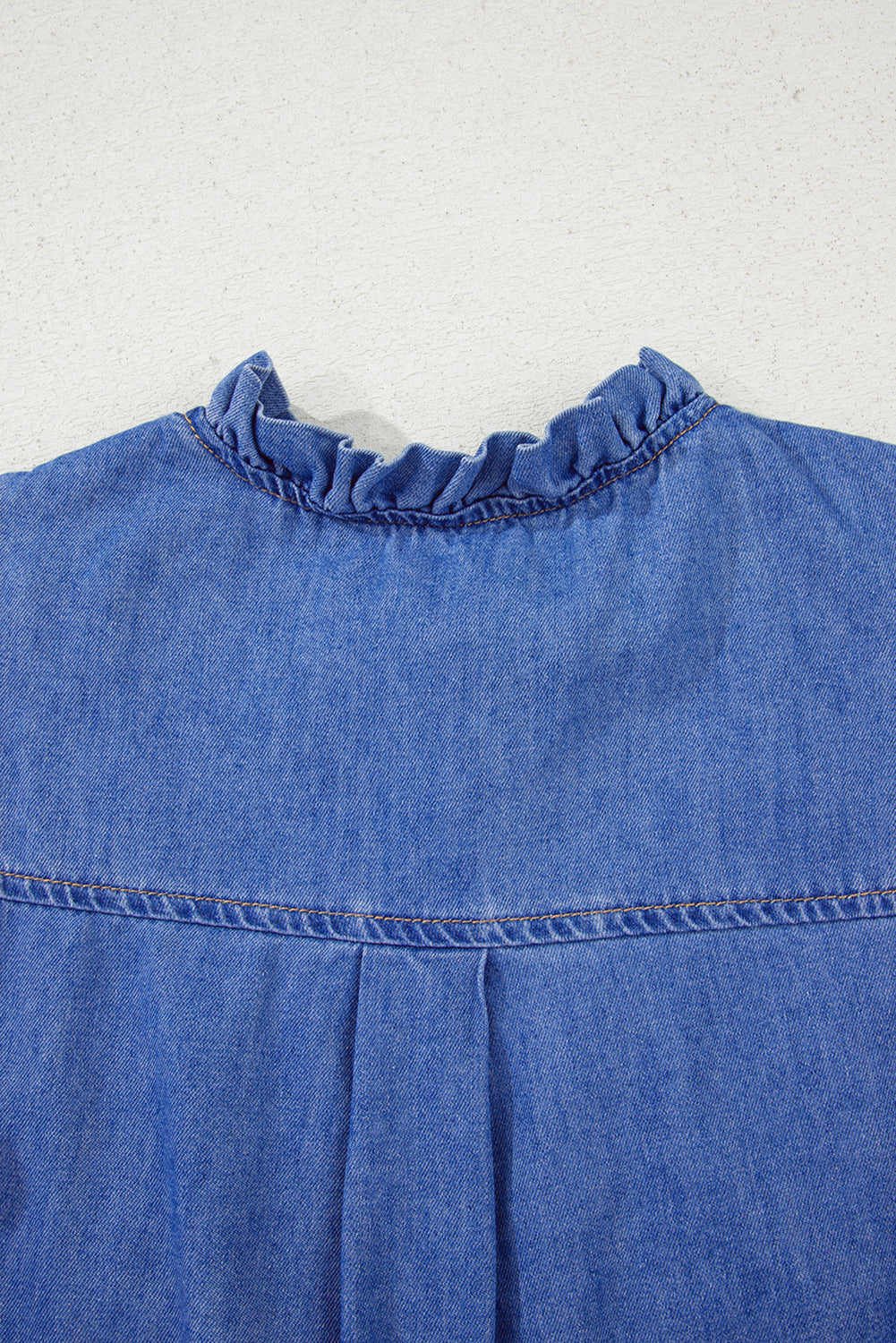 Blue Frilled Button Up Denim Shirt