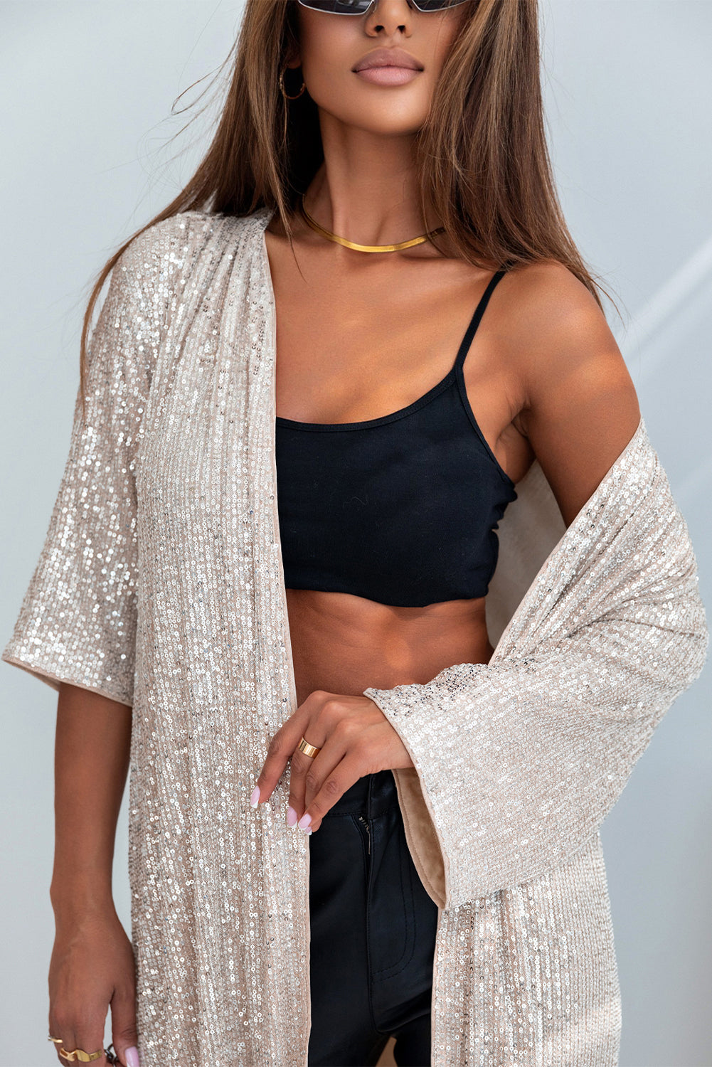 Apricot Sequin 3/4 Kimono