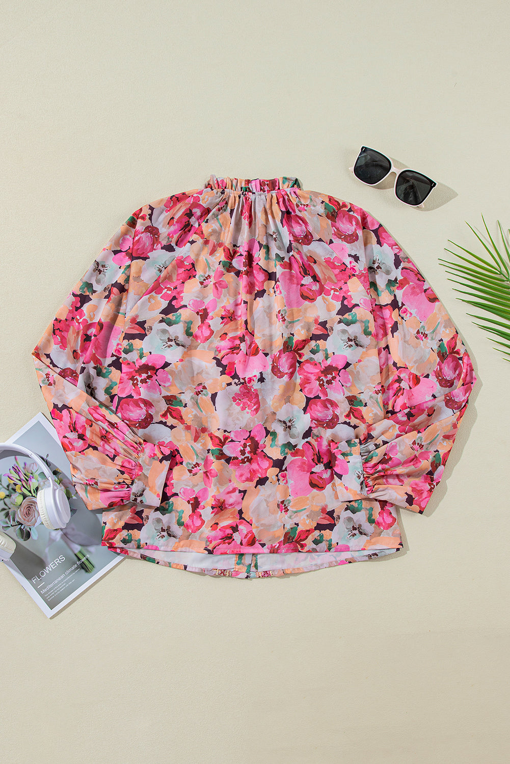 Red Floral Print Ruffled Loose Fit Shirt