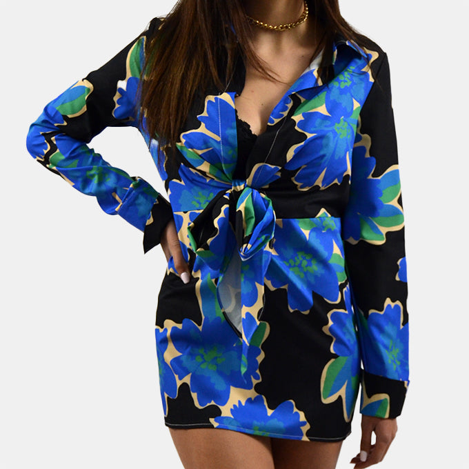 Black floral shirt dress