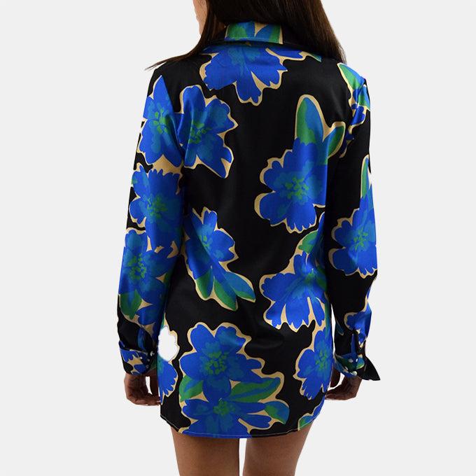 Black floral shirt dress