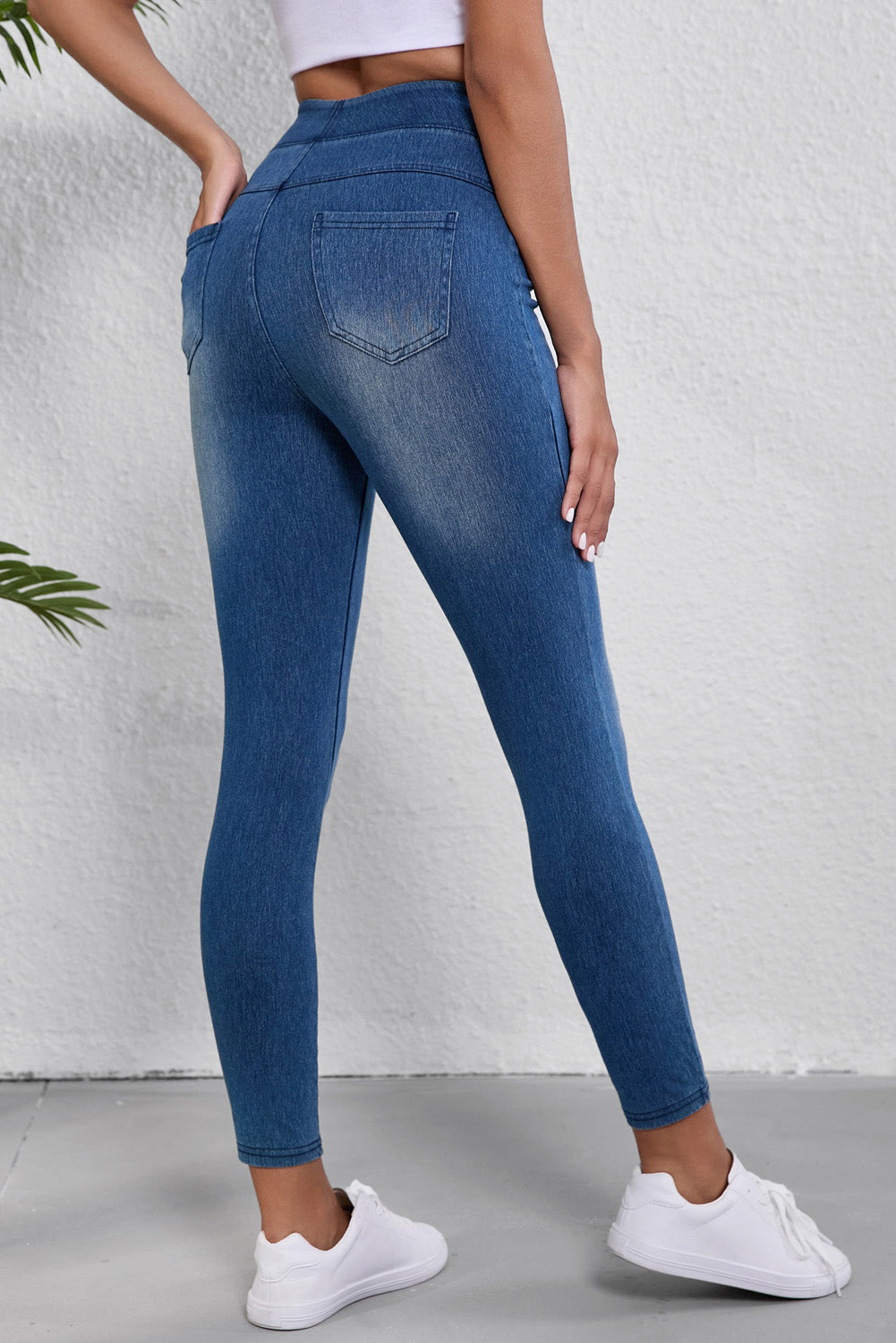 Blue Skinny Mid Waist Jeggings