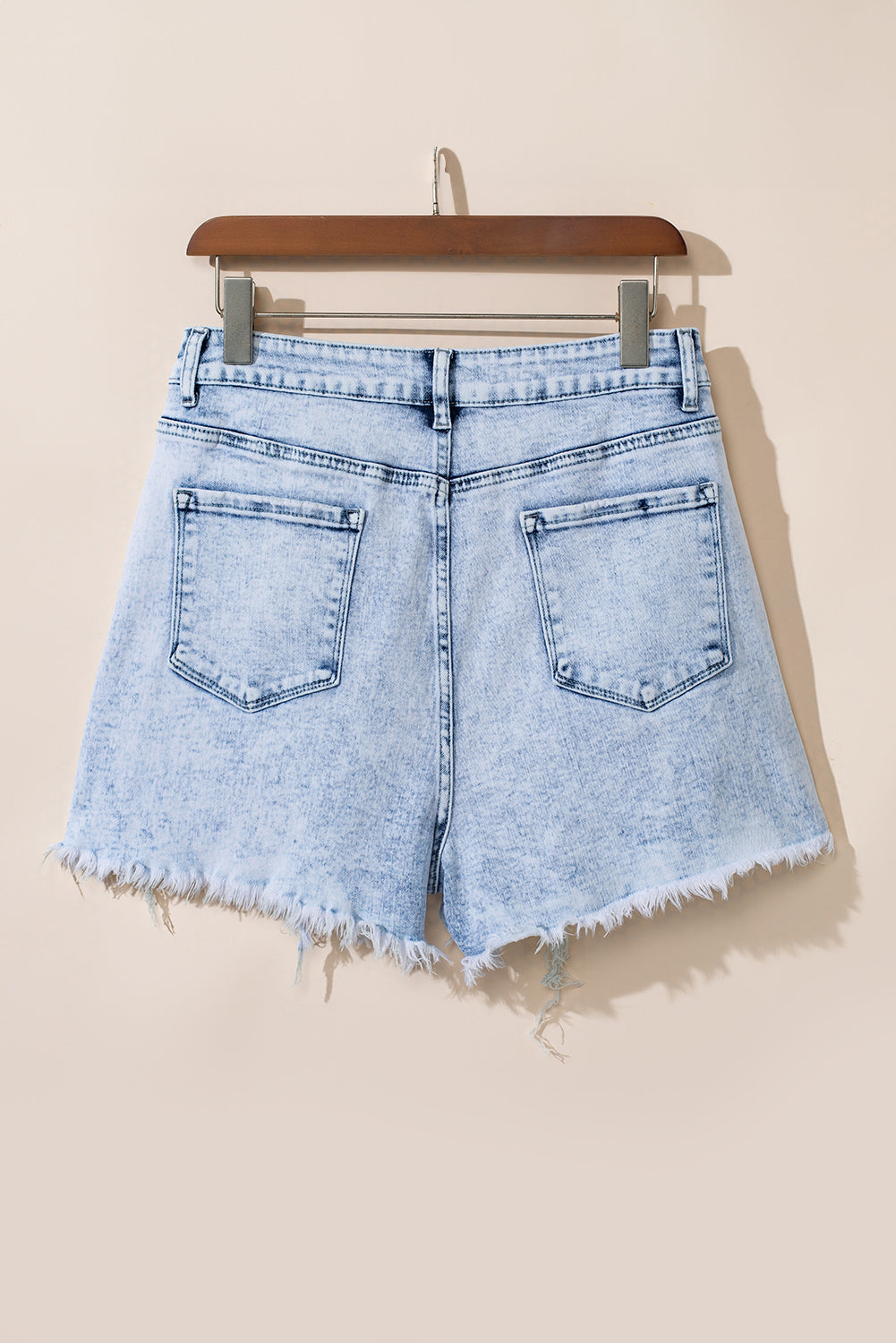Light Blue Acid Wash Crossed Denim Shorts