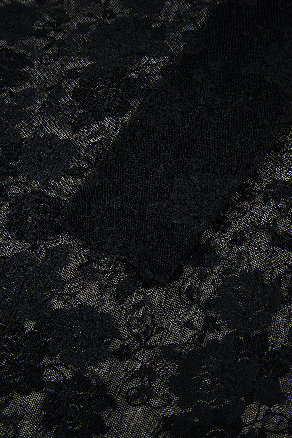 Black Sheer Floral Lace Long Sleeve Top