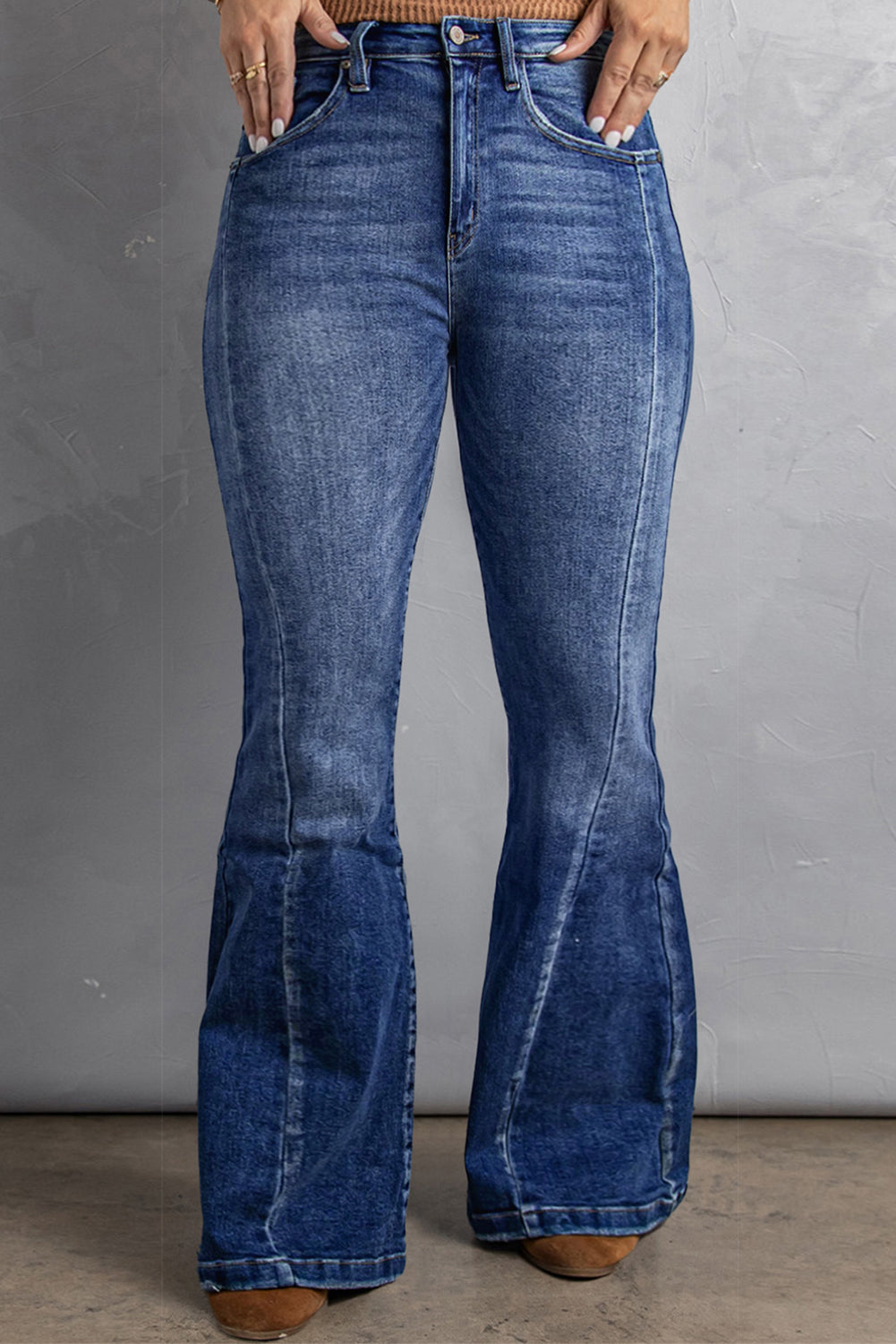 Dark Blue Plus Size Washed Flare Jeans