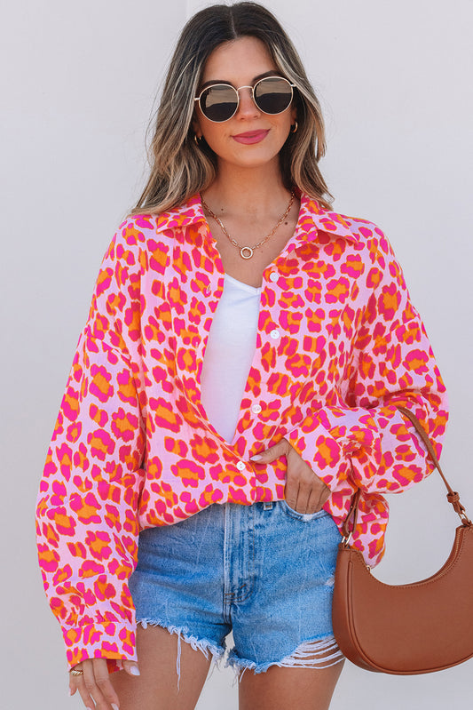 Rose Leopard Button Up Loose Shirt