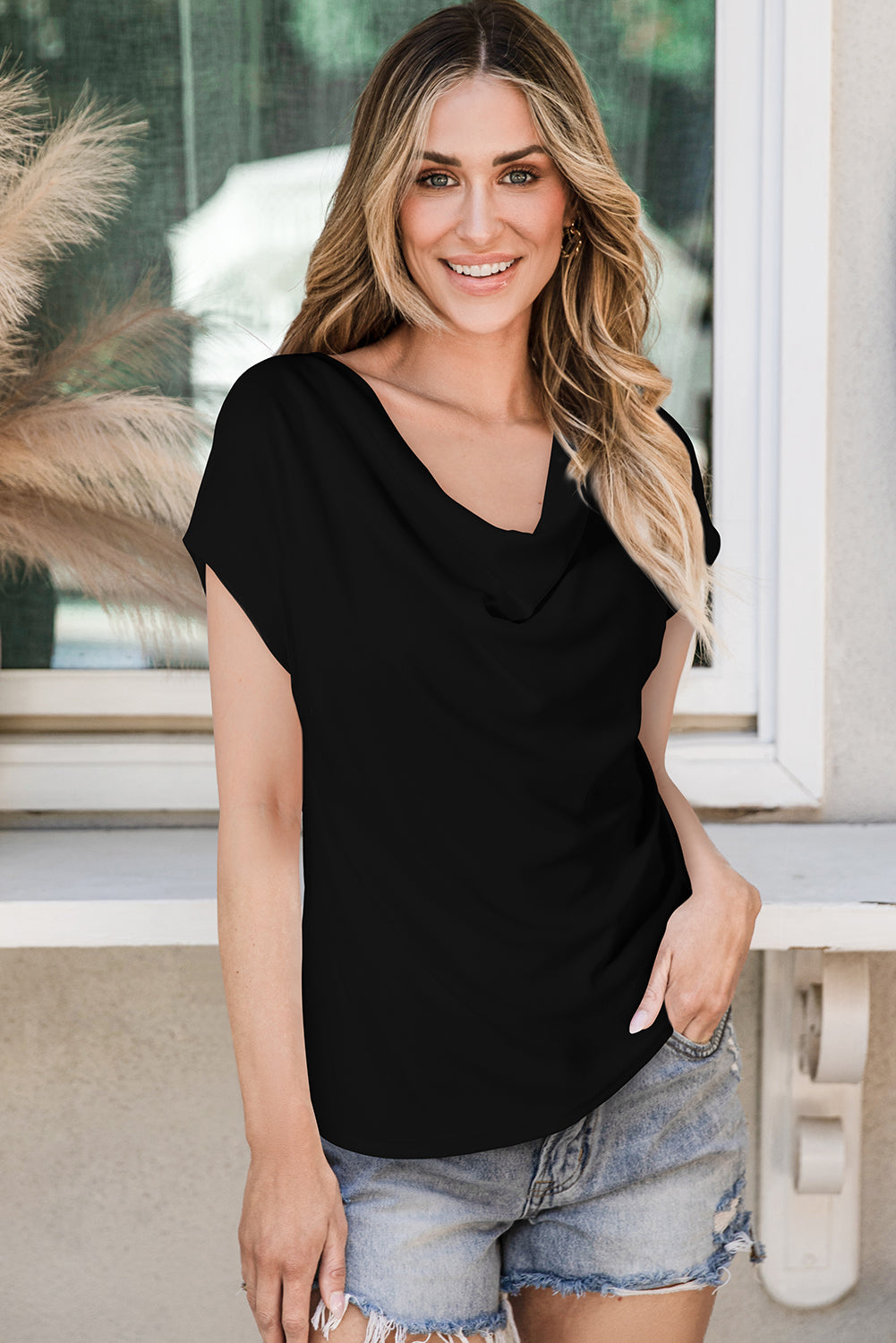 Black Cowl Neck T Shirt