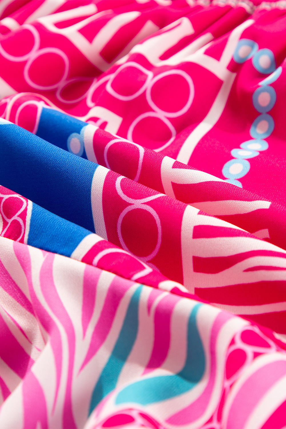 Rose Boho Abstract Ruffled Mini Dress