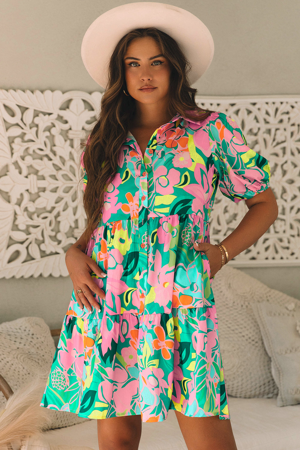 Green Floral Babydoll Dress