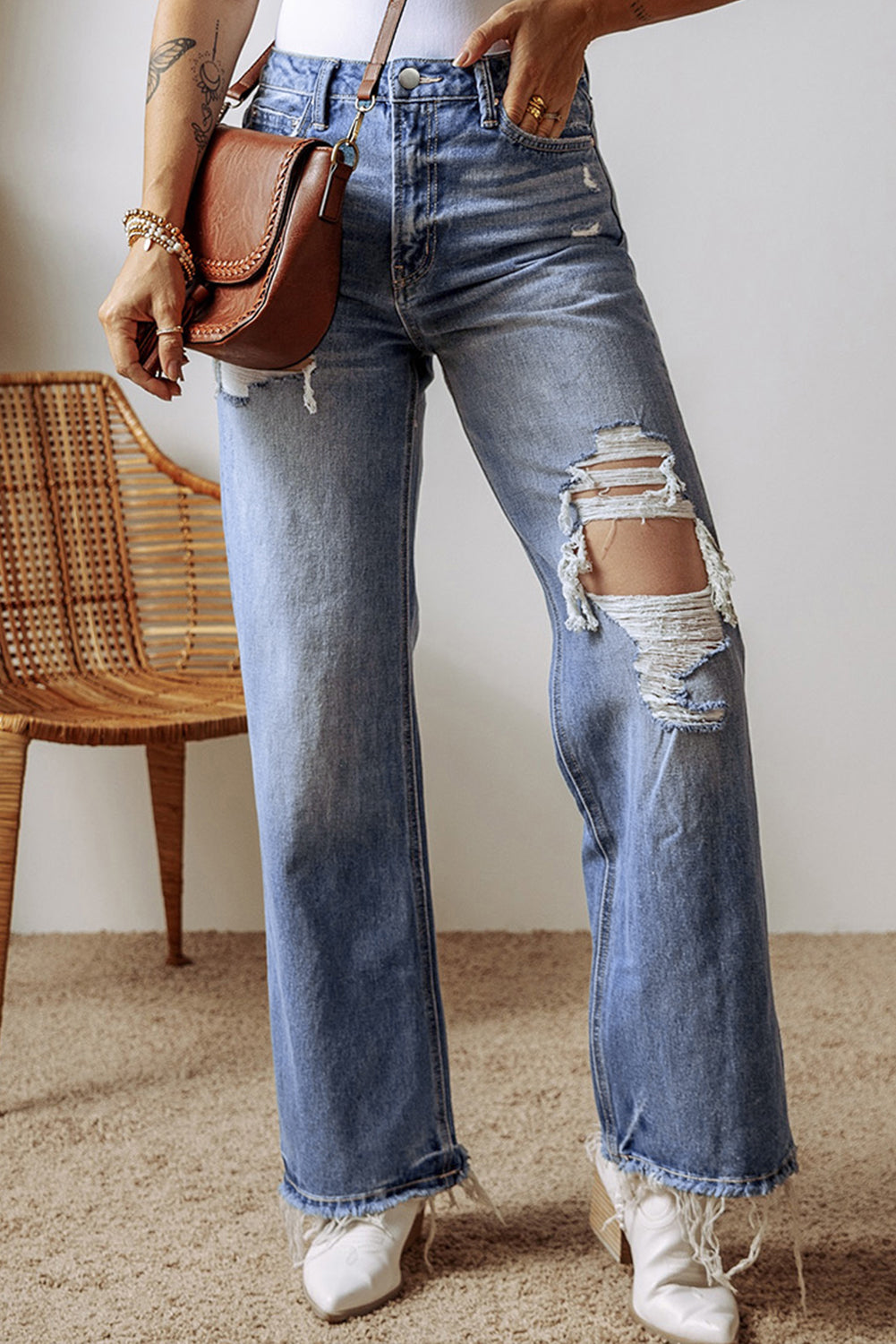 Blue Distressed High Waist Jeans