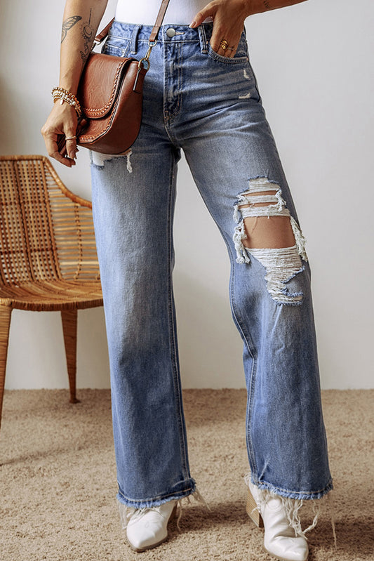 Blue Distressed High Waist Jeans