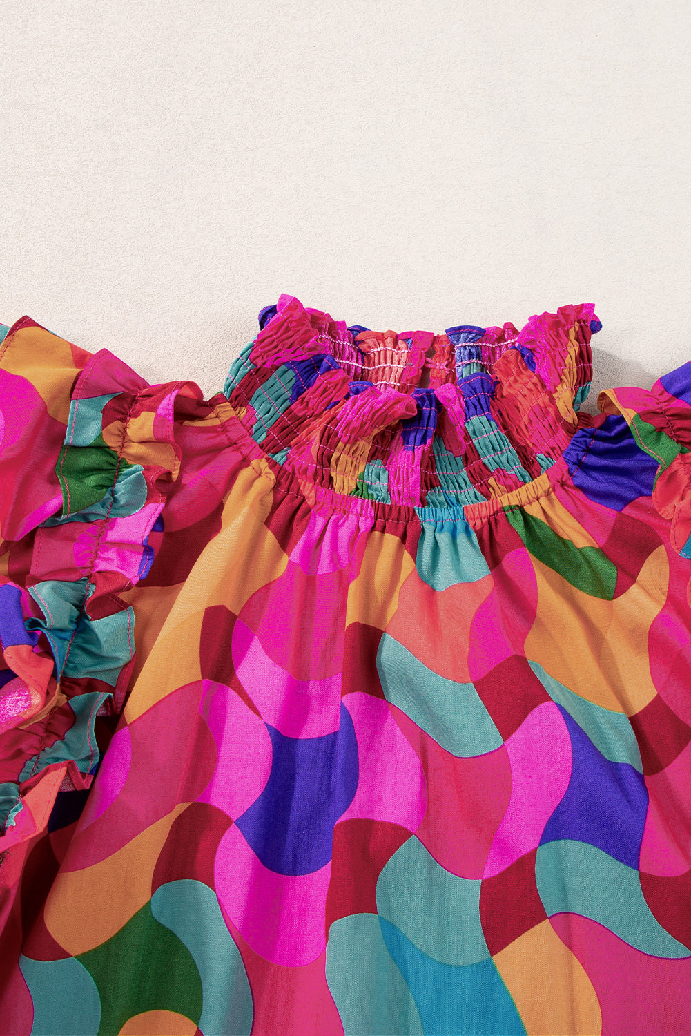 Rose Ruffle Wavy Print Top