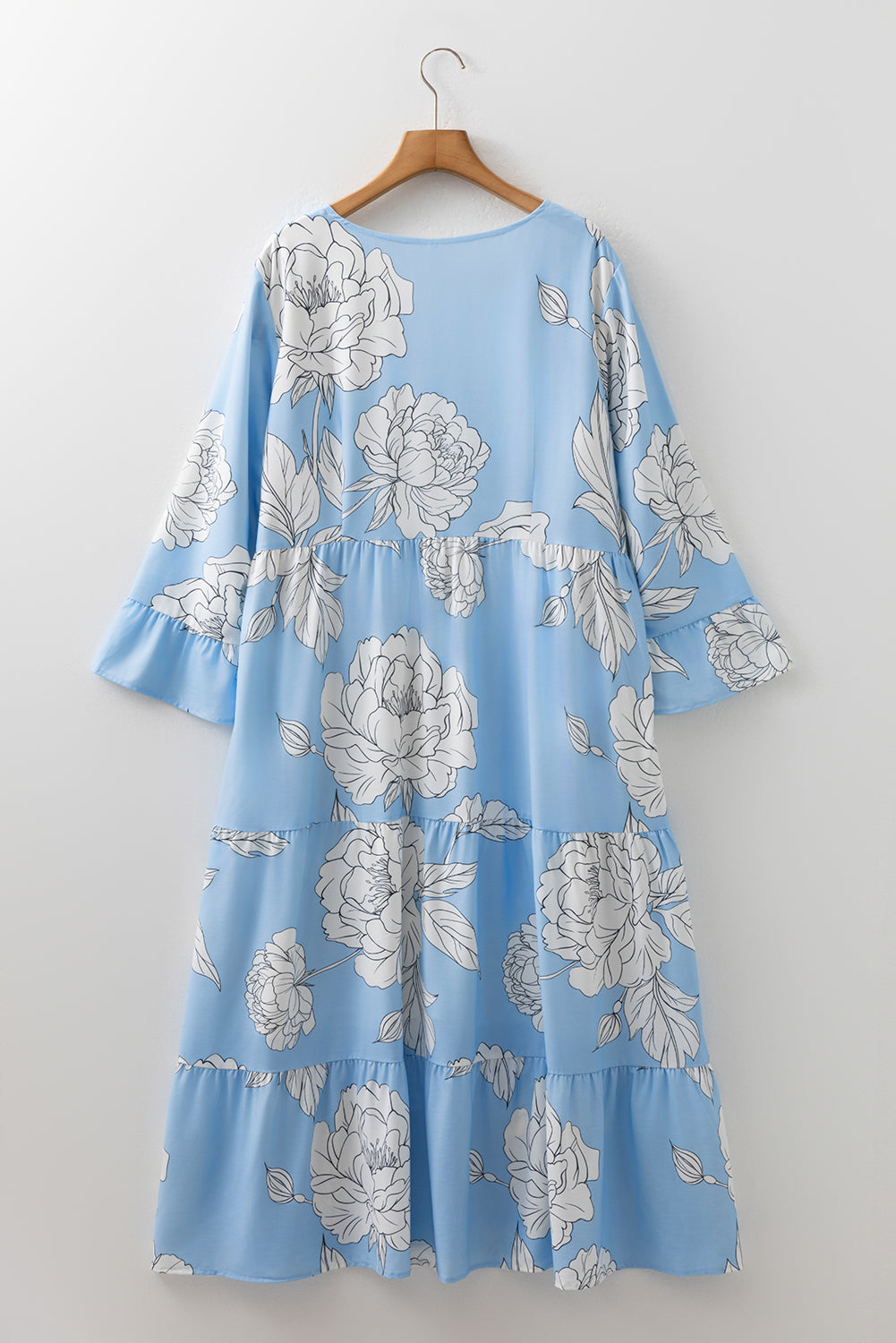 Sky Blue Floral Plus Size Tiered Maxi Dress