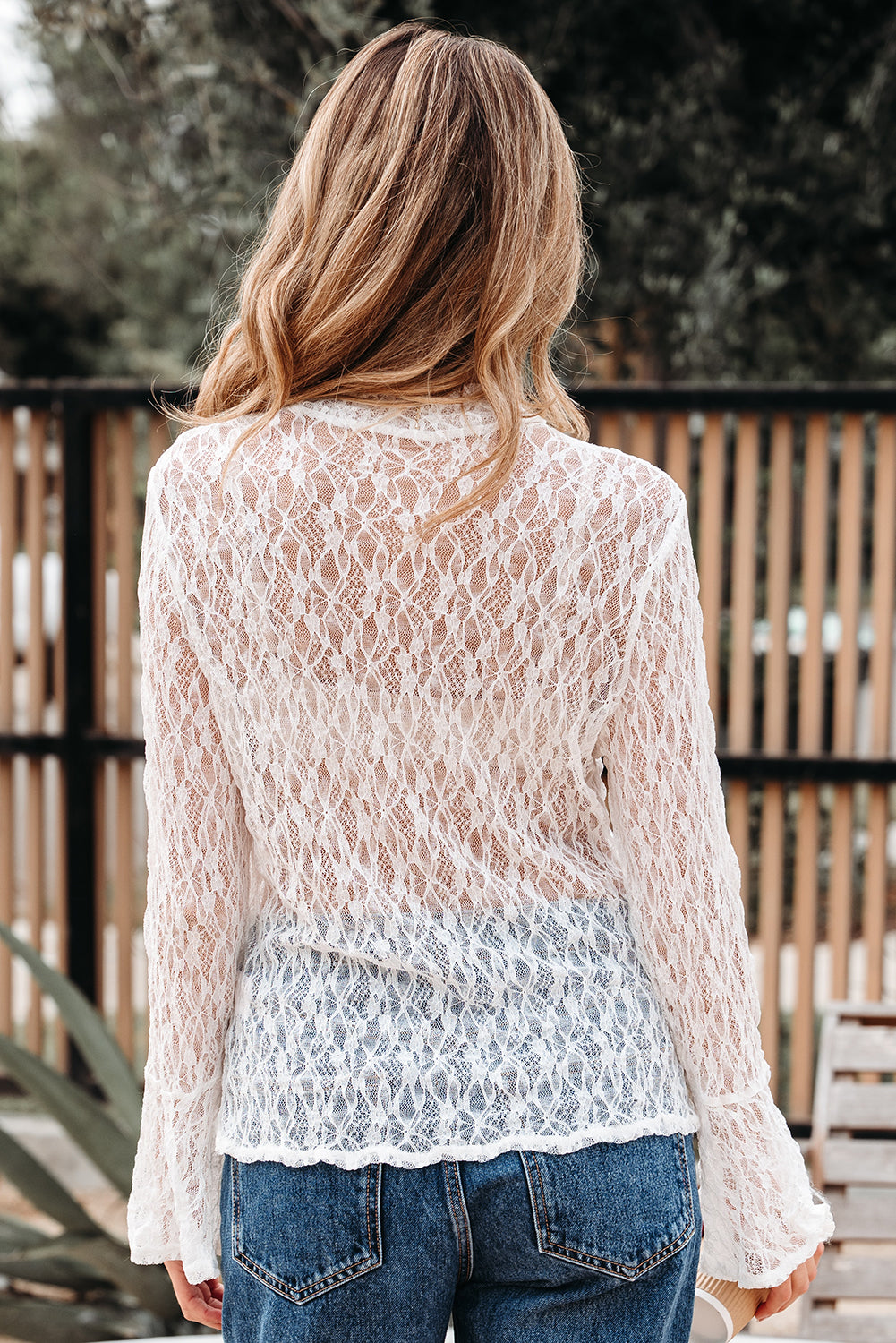 White Sheer Lace Bell Blouse