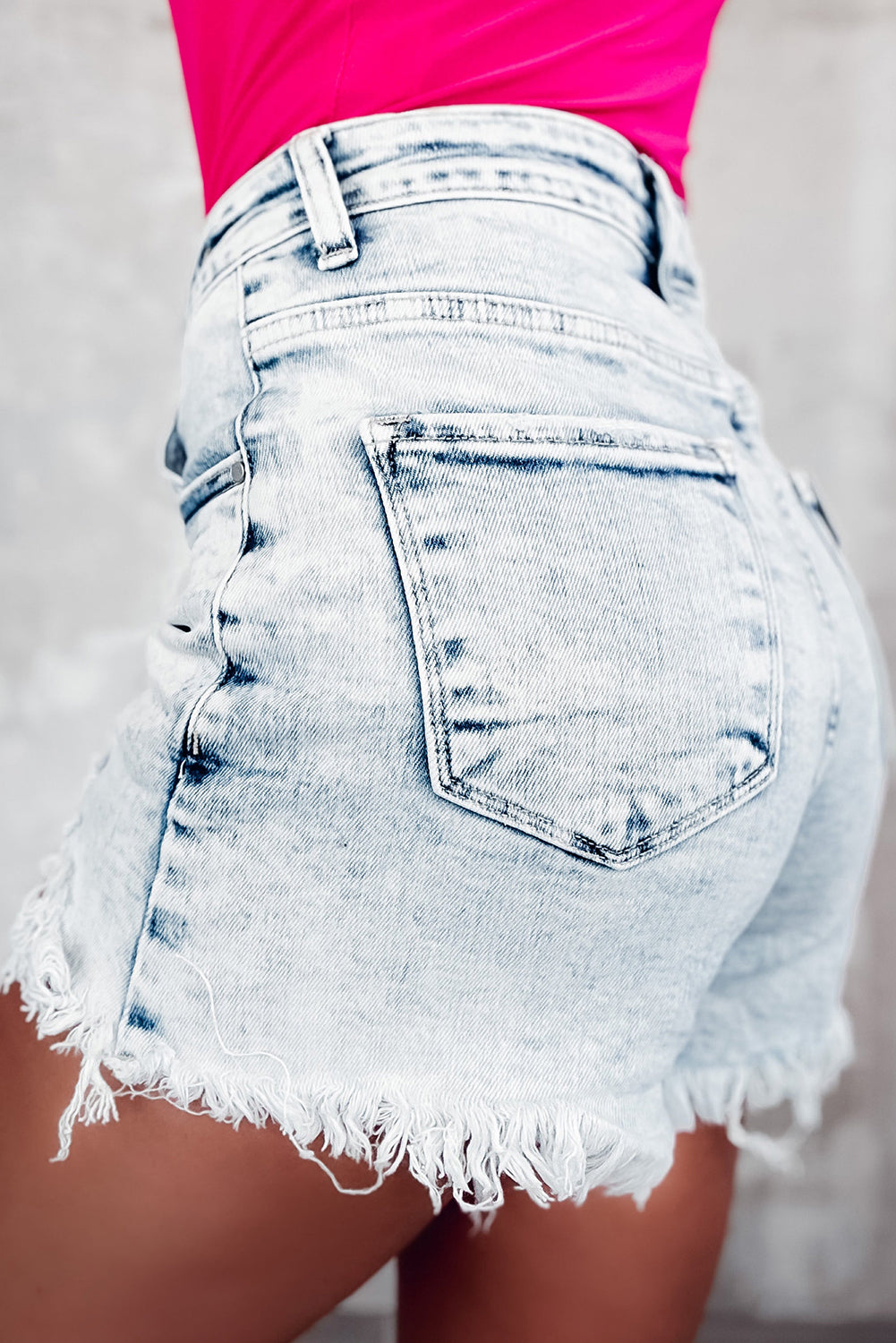 Light Blue Acid Wash Crossed Denim Shorts