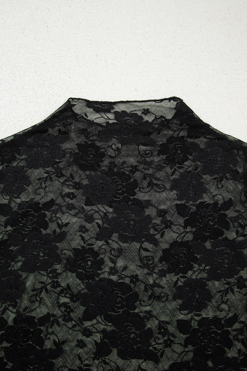 Black Sheer Floral Lace Long Sleeve Top
